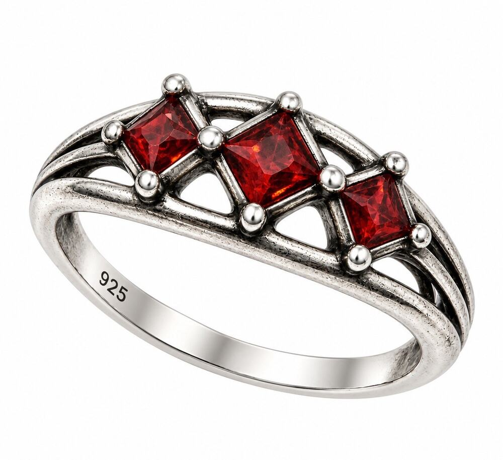 925 Sterling Silver Red Garnet Ring Size 7